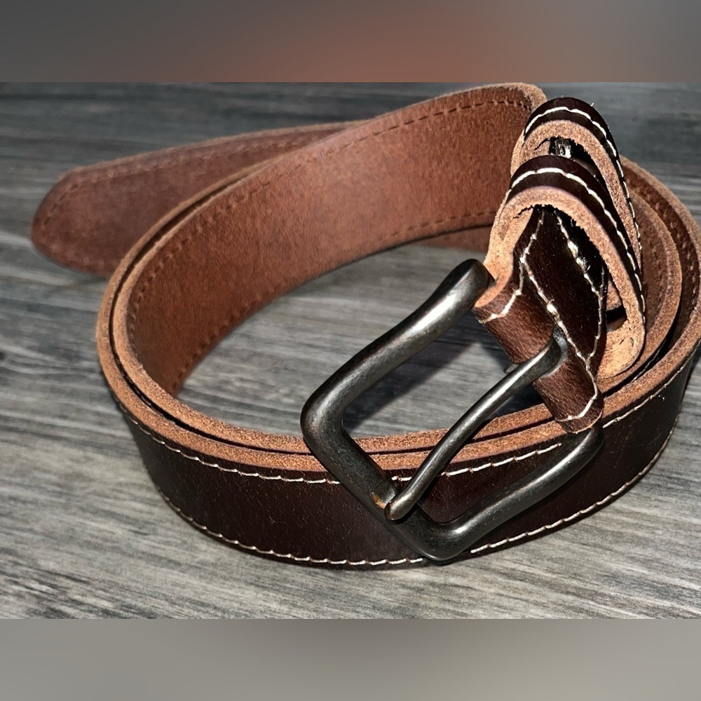 Wrangler smooth BROWN GENUINE LEATHER Light stitching CASUAL MEN'S‎ BELT …